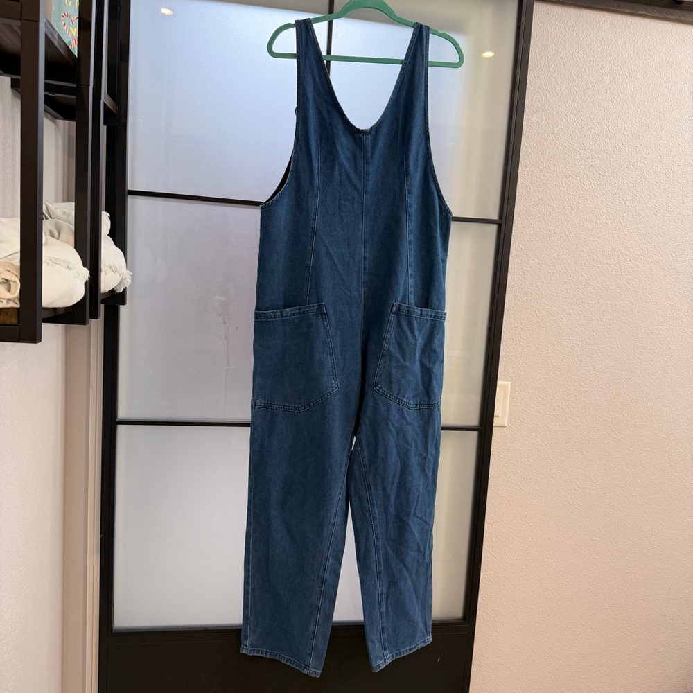 Denim Overall Jumpsuit Womens Medium Blue Zip Back Patch Pockets Cottagecore Y2K